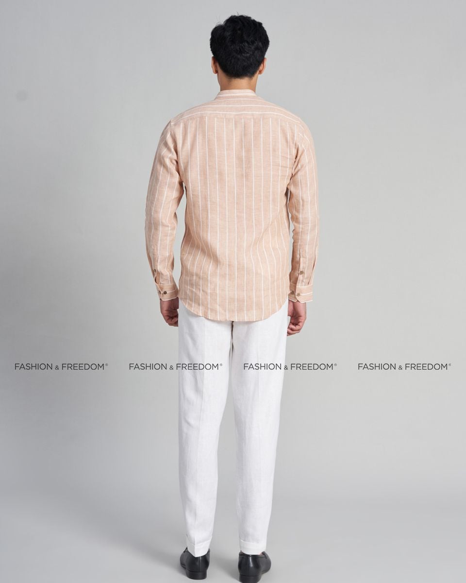 Áo Sơ Mi Nam Linen Hồng Sọc Trắng The New Cool