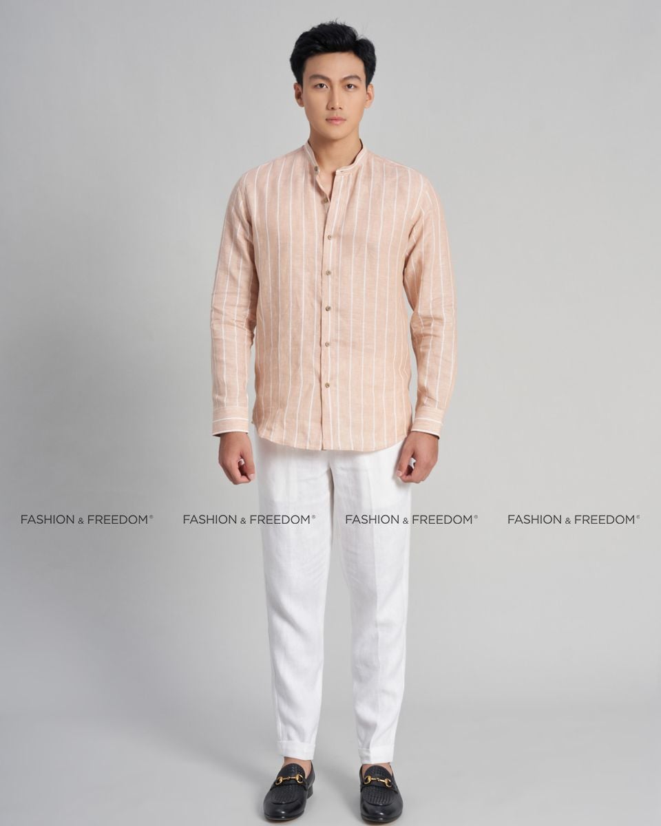 Áo Sơ Mi Nam Linen Hồng Sọc Trắng The New Cool