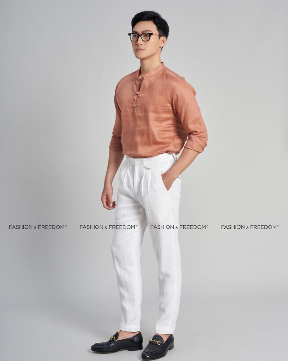 Áo Sơ Mi Nam Linen Cam