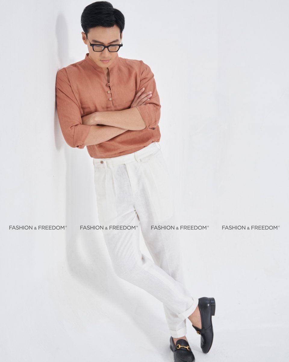 Áo Sơ Mi Nam Linen Cam