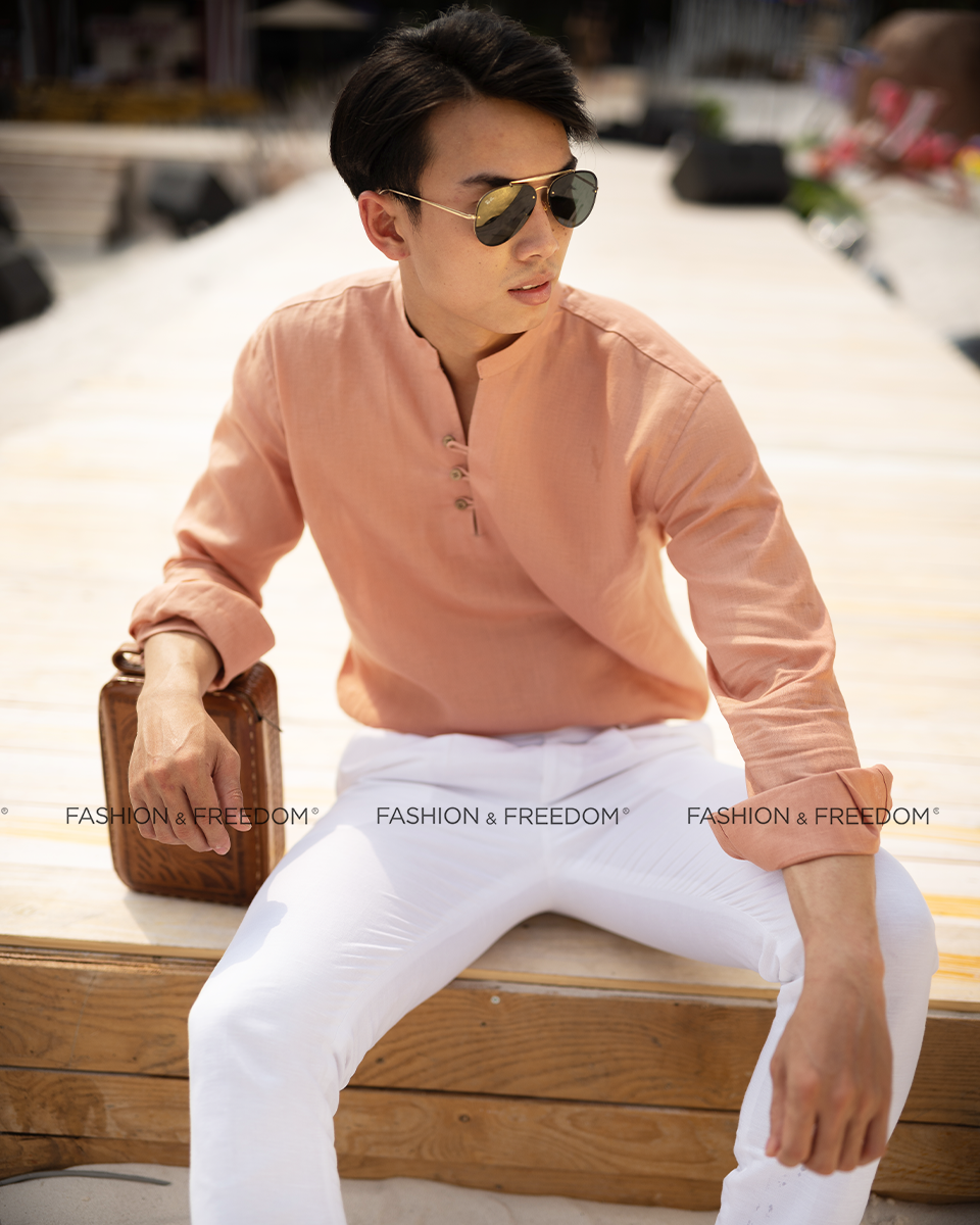 Áo Sơ Mi Nam Linen Cam