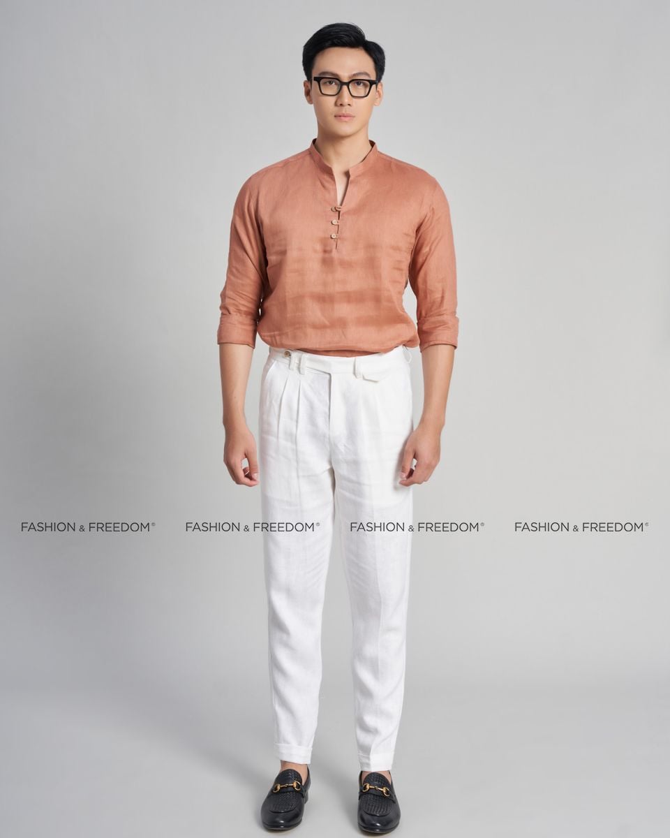 Áo Sơ Mi Nam Linen Cam