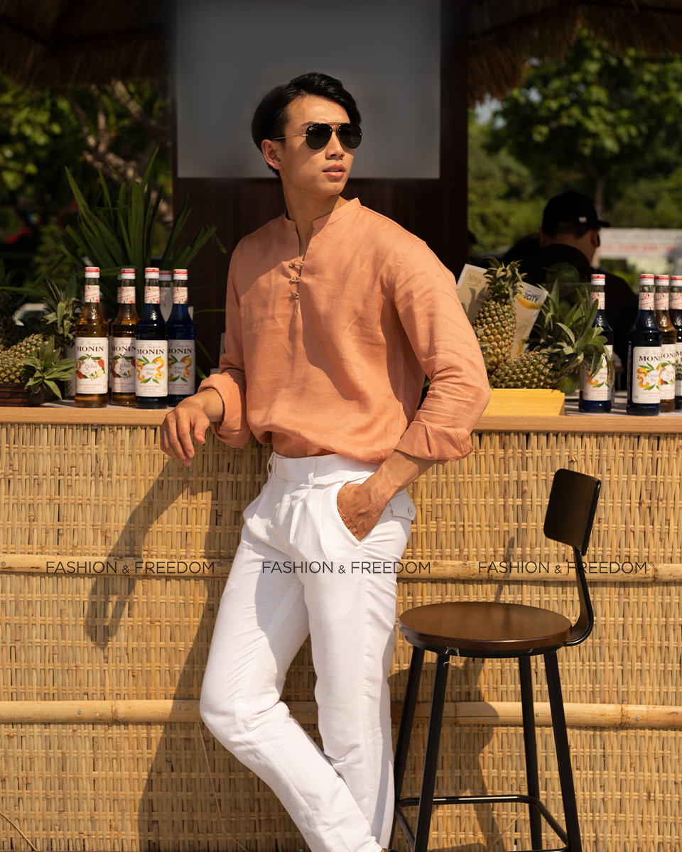 Áo Sơ Mi Nam Linen Cam