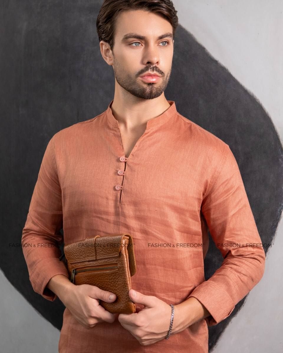 Áo Sơ Mi Nam Linen Cam