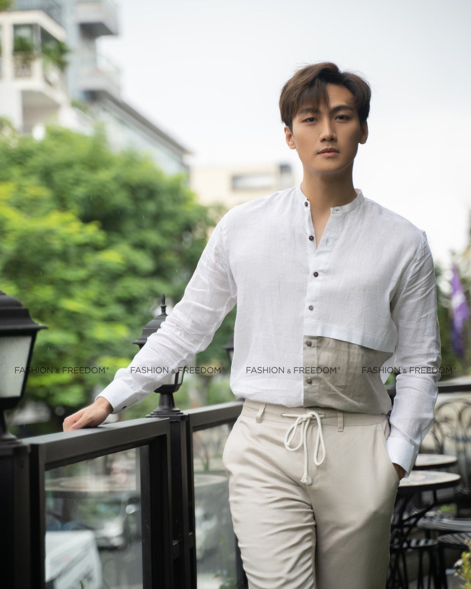 Áo Sơ Mi Nam Trắng Phối