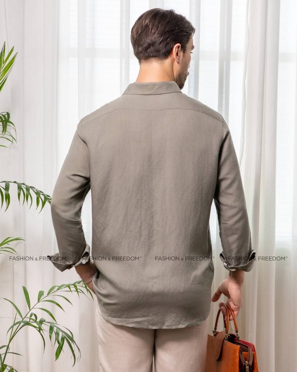 Áo Sơ Mi Nam Linen Rêu Nhạt