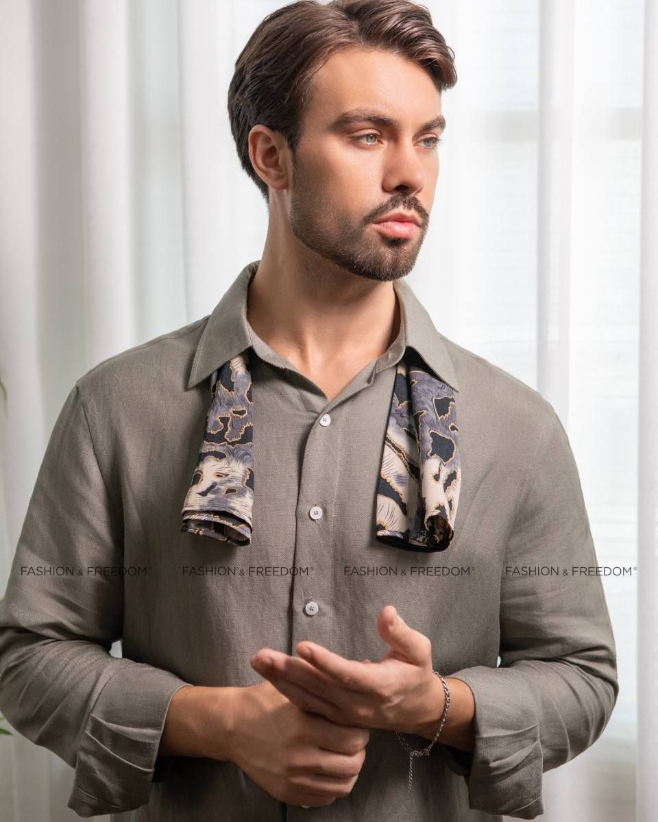Áo Sơ Mi Nam Linen Rêu Nhạt