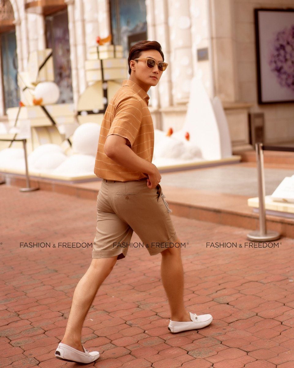 Áo Sơ Mi Linen Cam CaRo