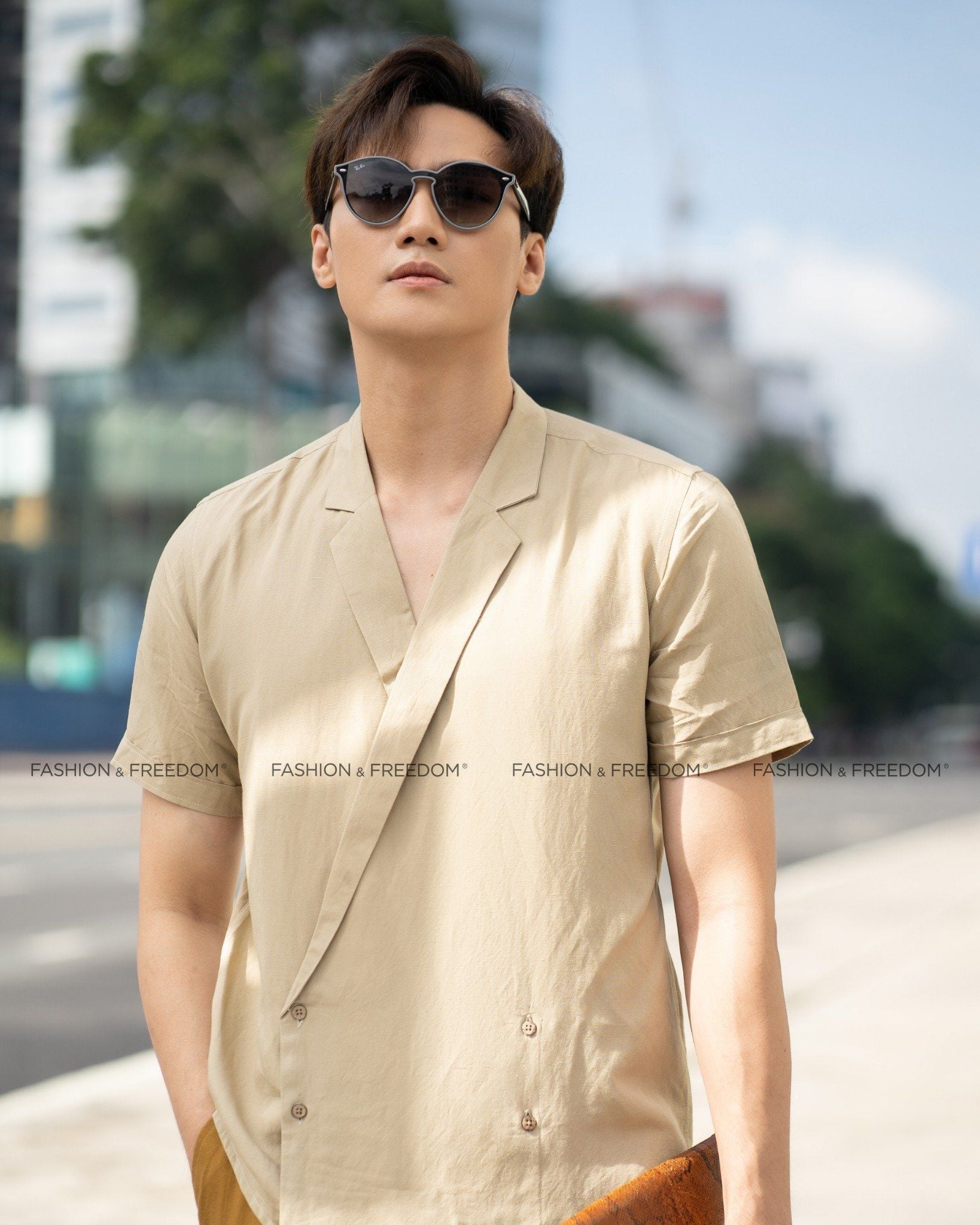 Áo Sơ Mi Nam Linen Vàng Kem