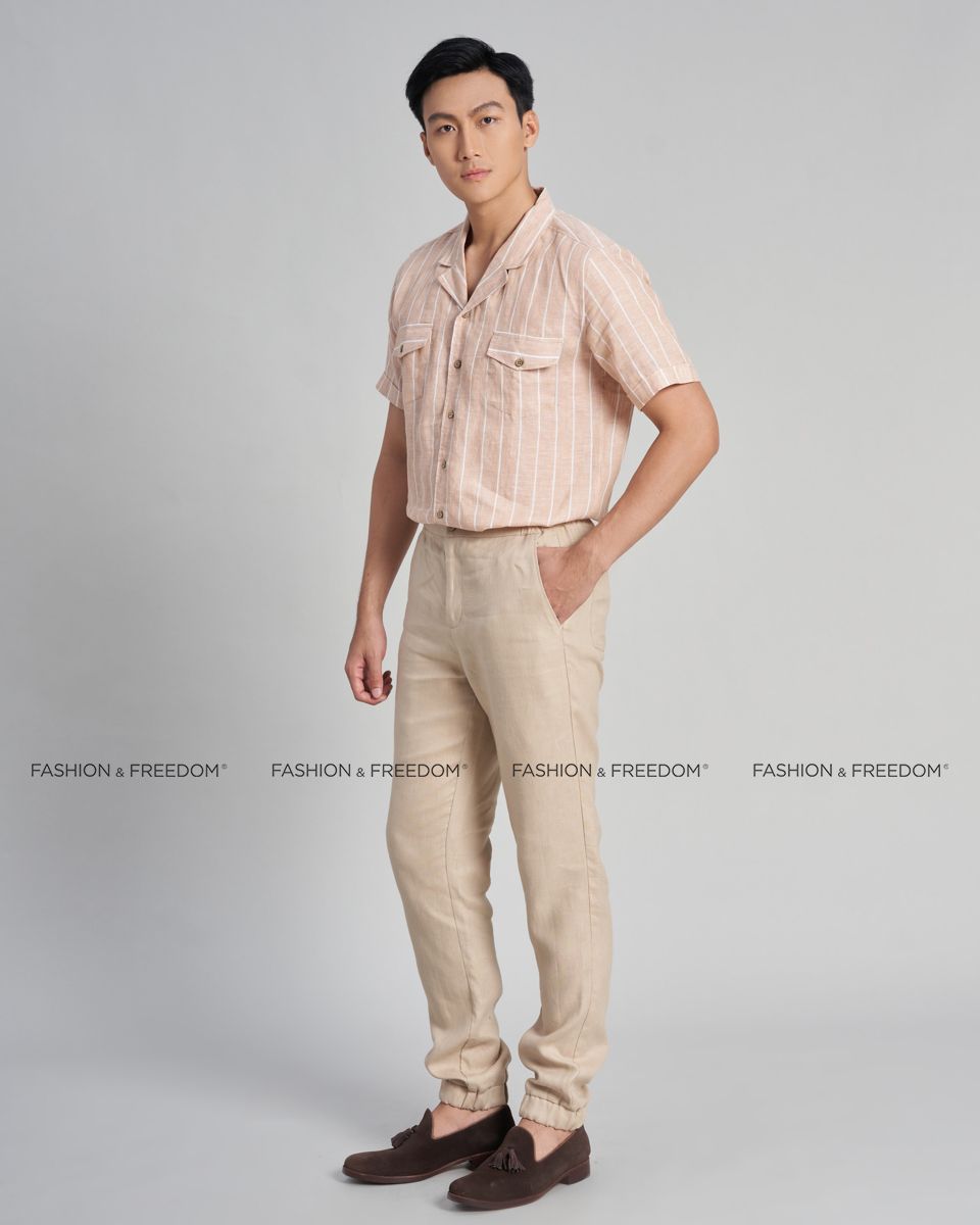Áo Sơ Mi Nam Linen Hồng Sọc Trắng  the new cool