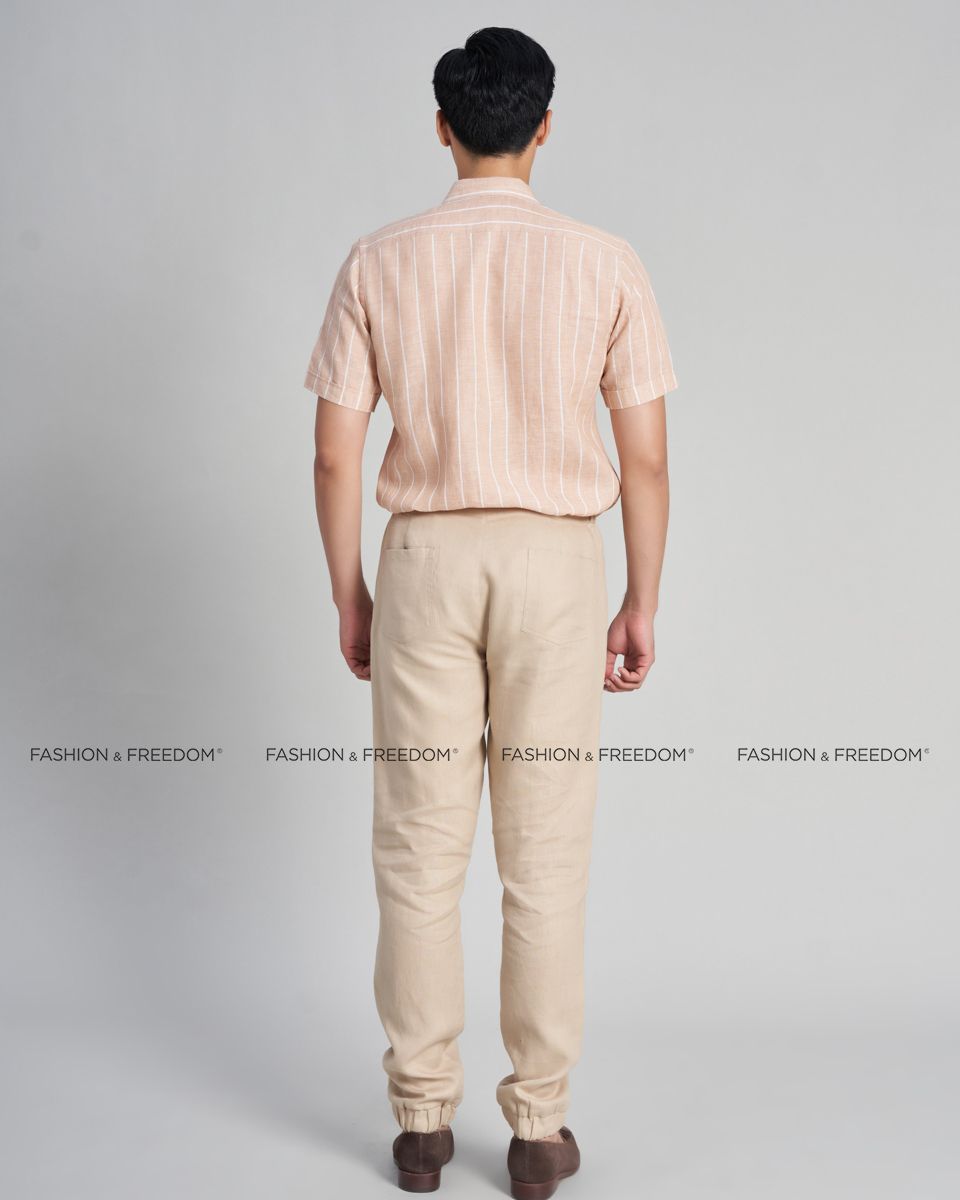 Áo Sơ Mi Nam Linen Hồng Sọc Trắng  the new cool