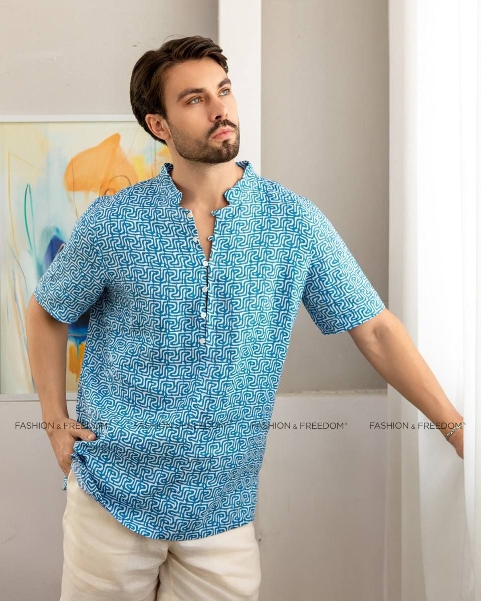 Áo Sơ Mi Nam Linen Xanh HT