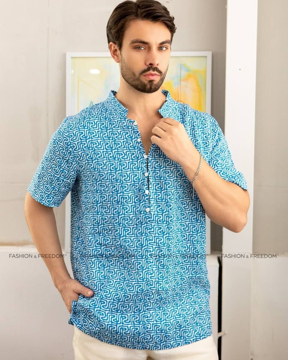 Áo Sơ Mi Nam Linen Xanh HT