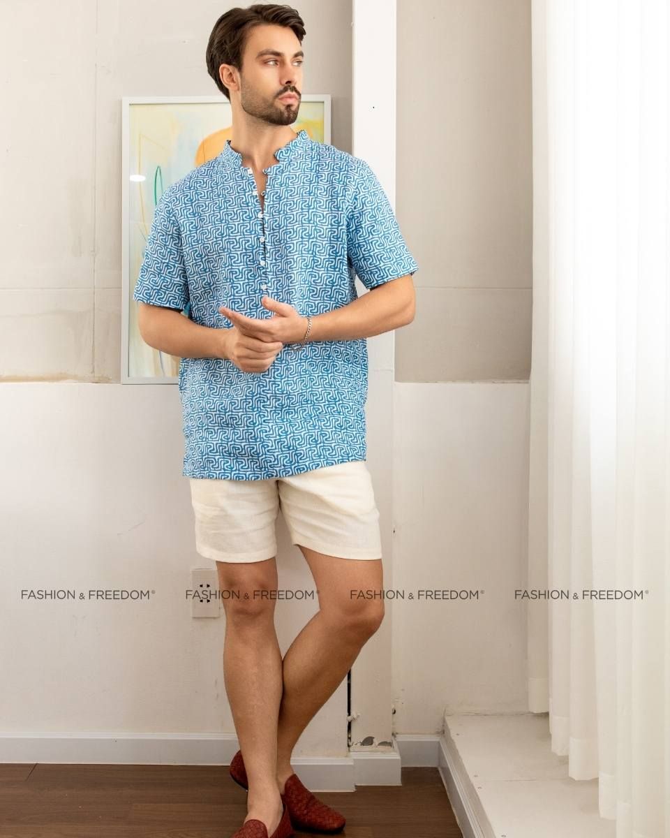 Áo Sơ Mi Nam Linen Xanh HT