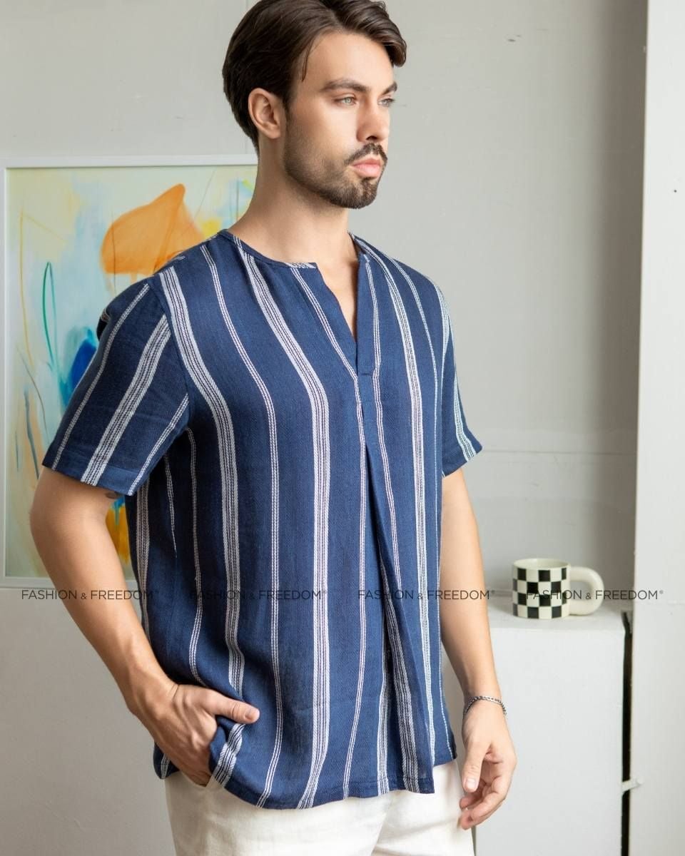 Áo Sơ Mi Nam Linen Xanh ST