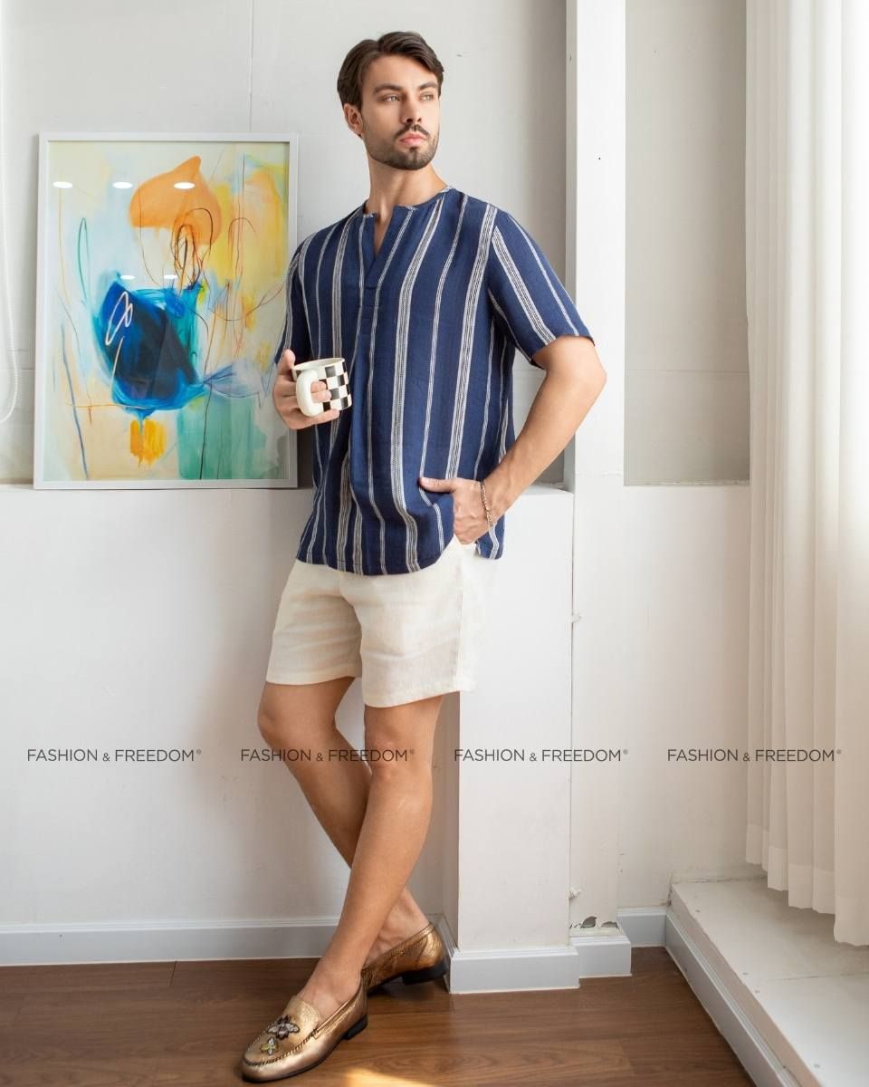 Áo Sơ Mi Nam Linen Xanh ST