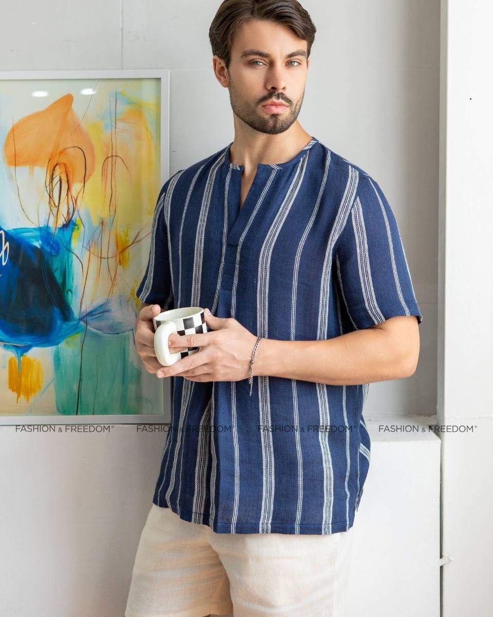 Áo Sơ Mi Nam Linen Xanh ST