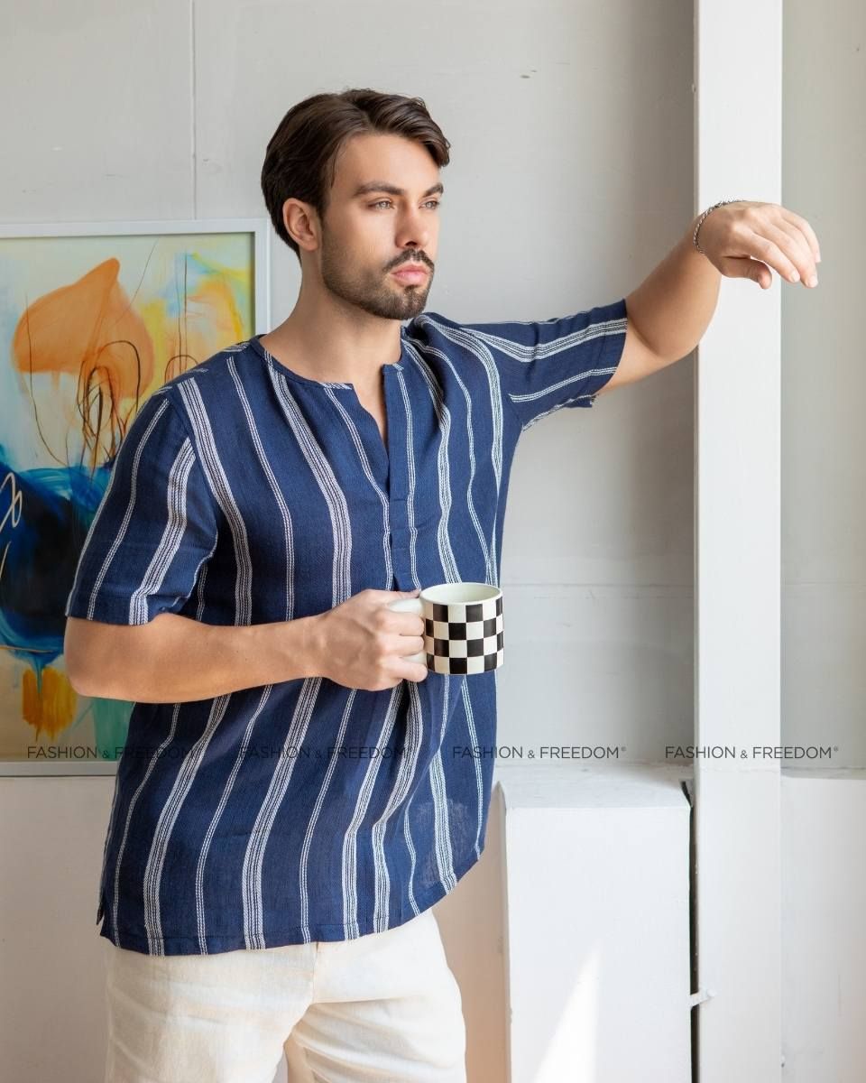 Áo Sơ Mi Nam Linen Xanh ST
