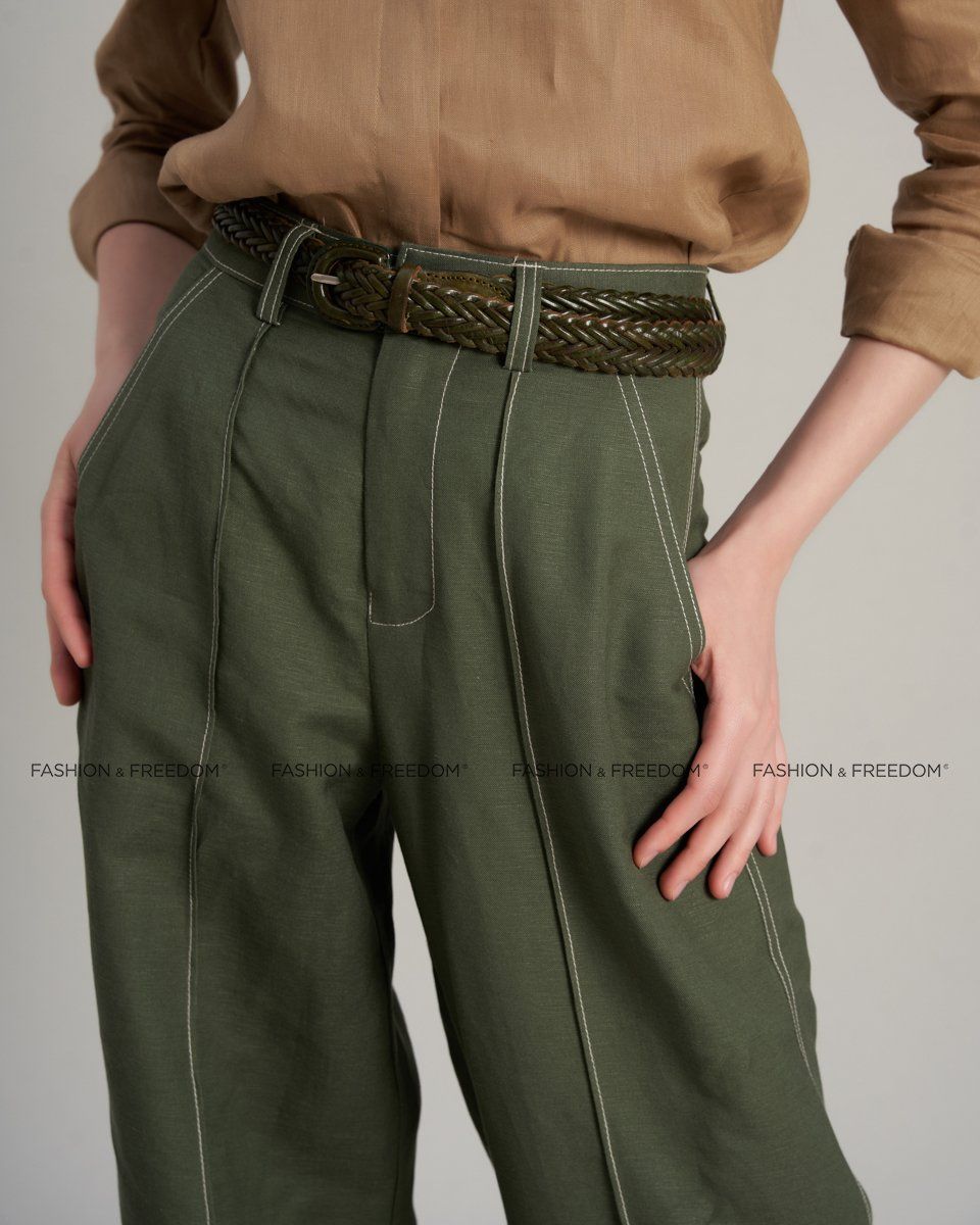 Quần Dài Linen Nữ Xanh Rêu Hello New Day