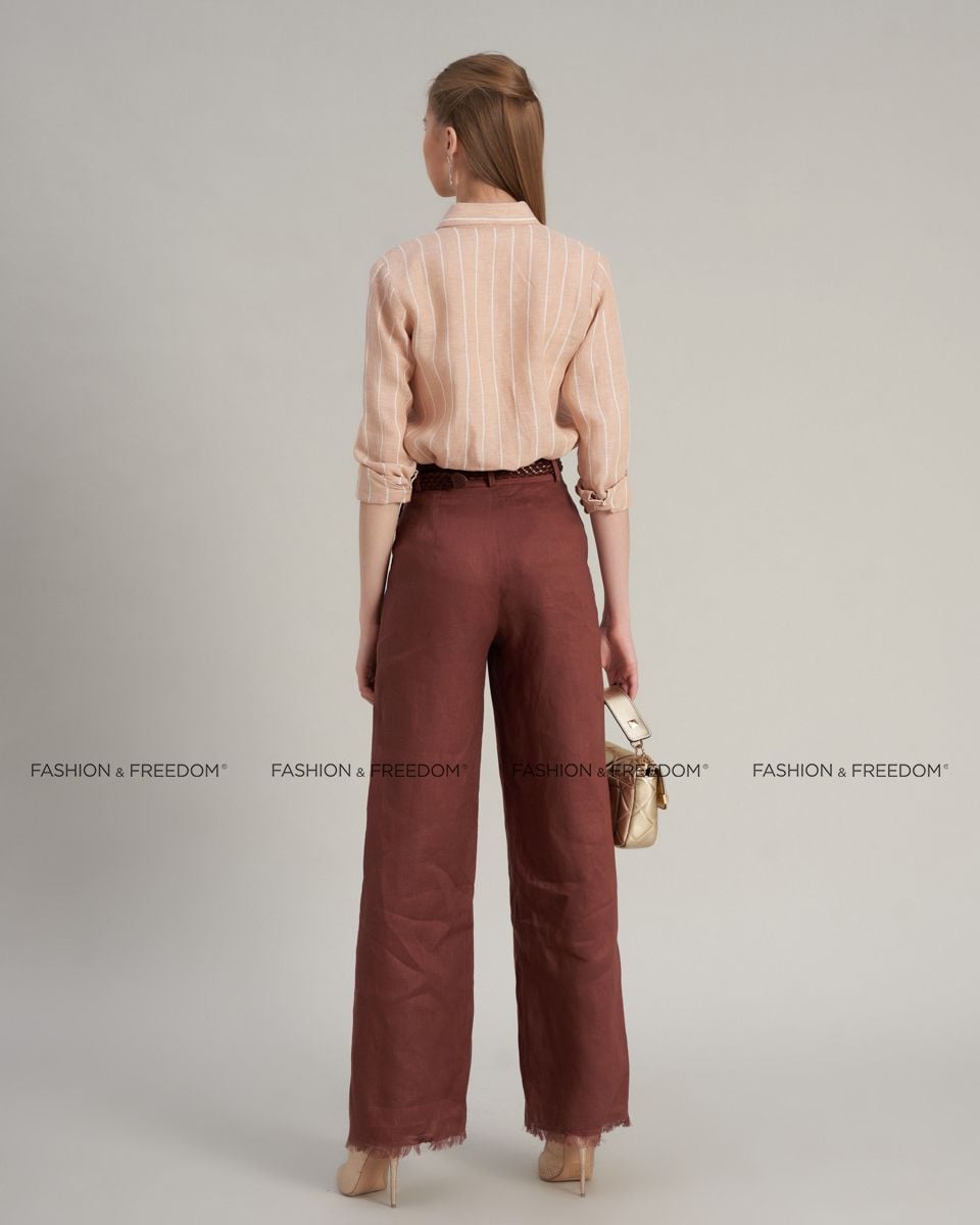 Áo Sơ Mi Linen Hồng Sọc Trắng