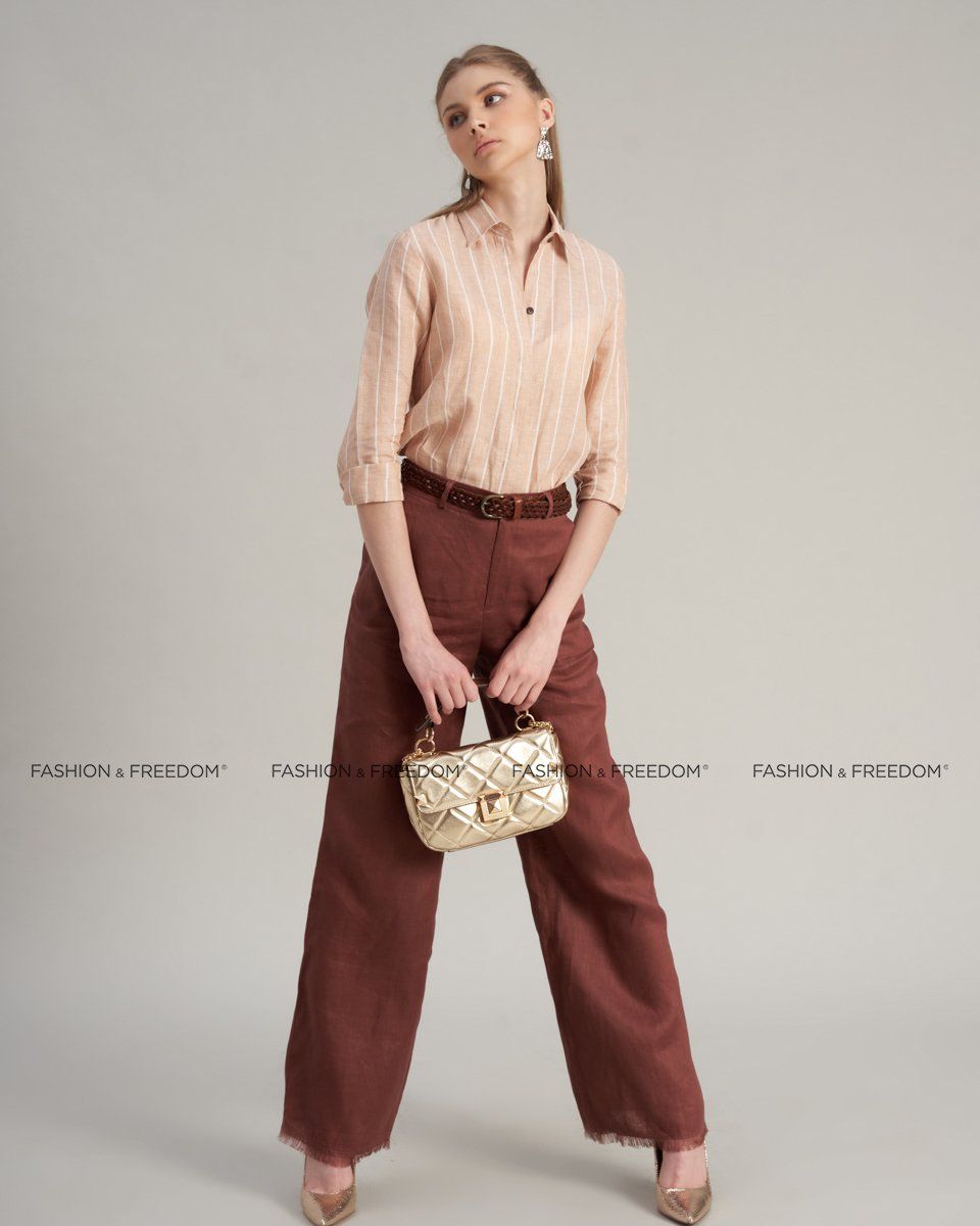 Áo Sơ Mi Linen Hồng Sọc Trắng