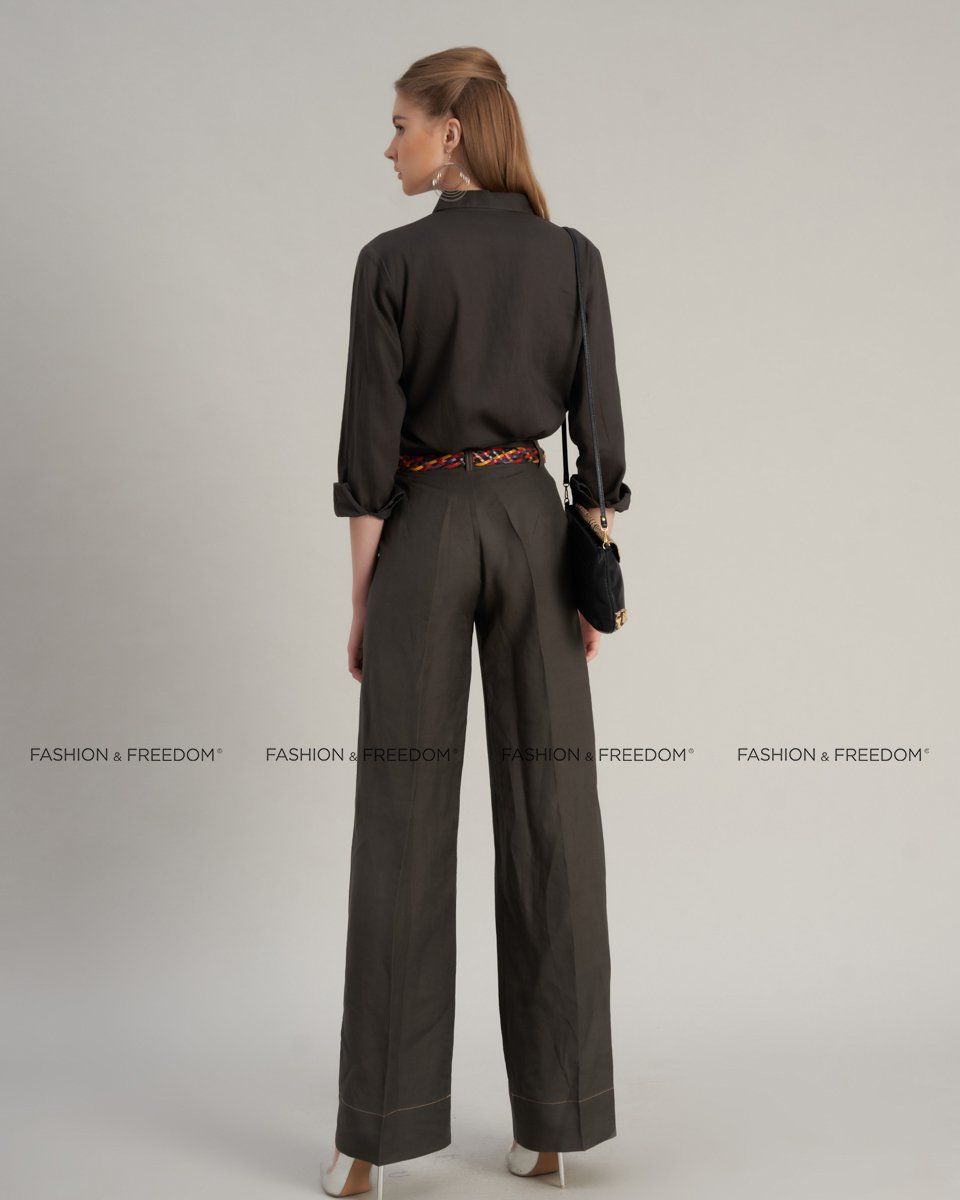 Áo Sơ Mi Linen Nữ Rêu Đậm