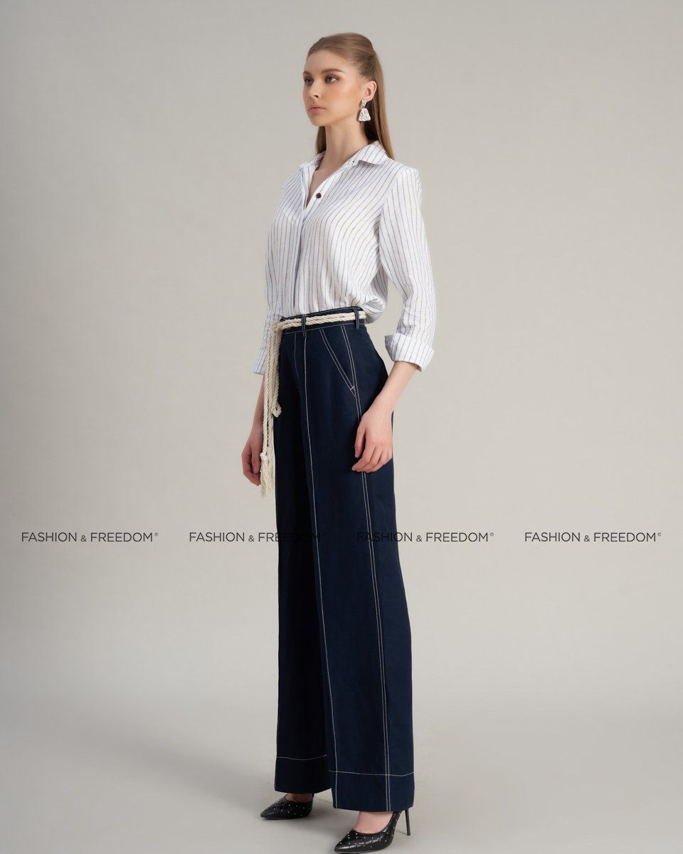 Áo Sơ Mi Linen Trắng Xanh Hello New Day