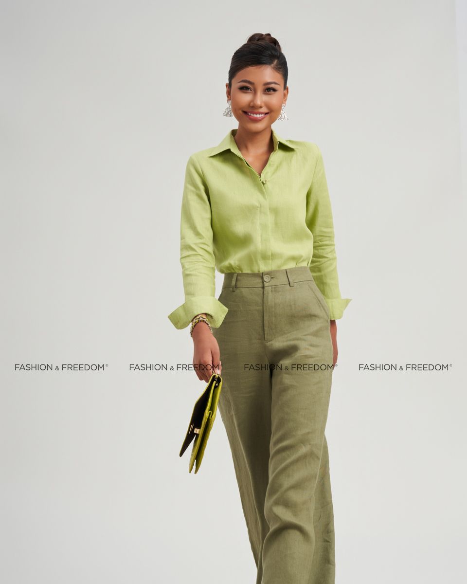 Áo Sơ Mi Linen Nữ Xanh Cốm Modern Women