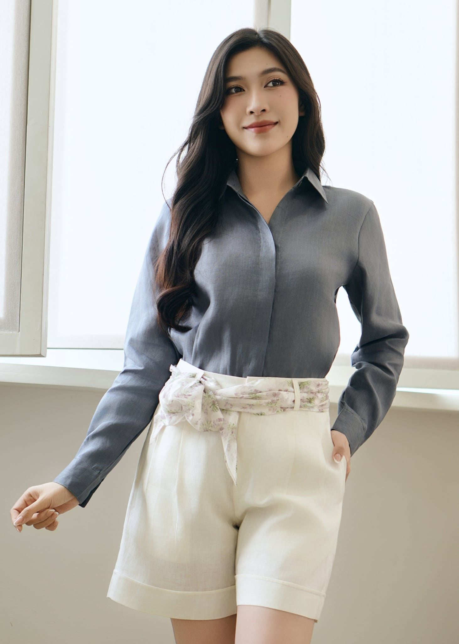 Áo Kiểu Linen Nữ Xanh Tím