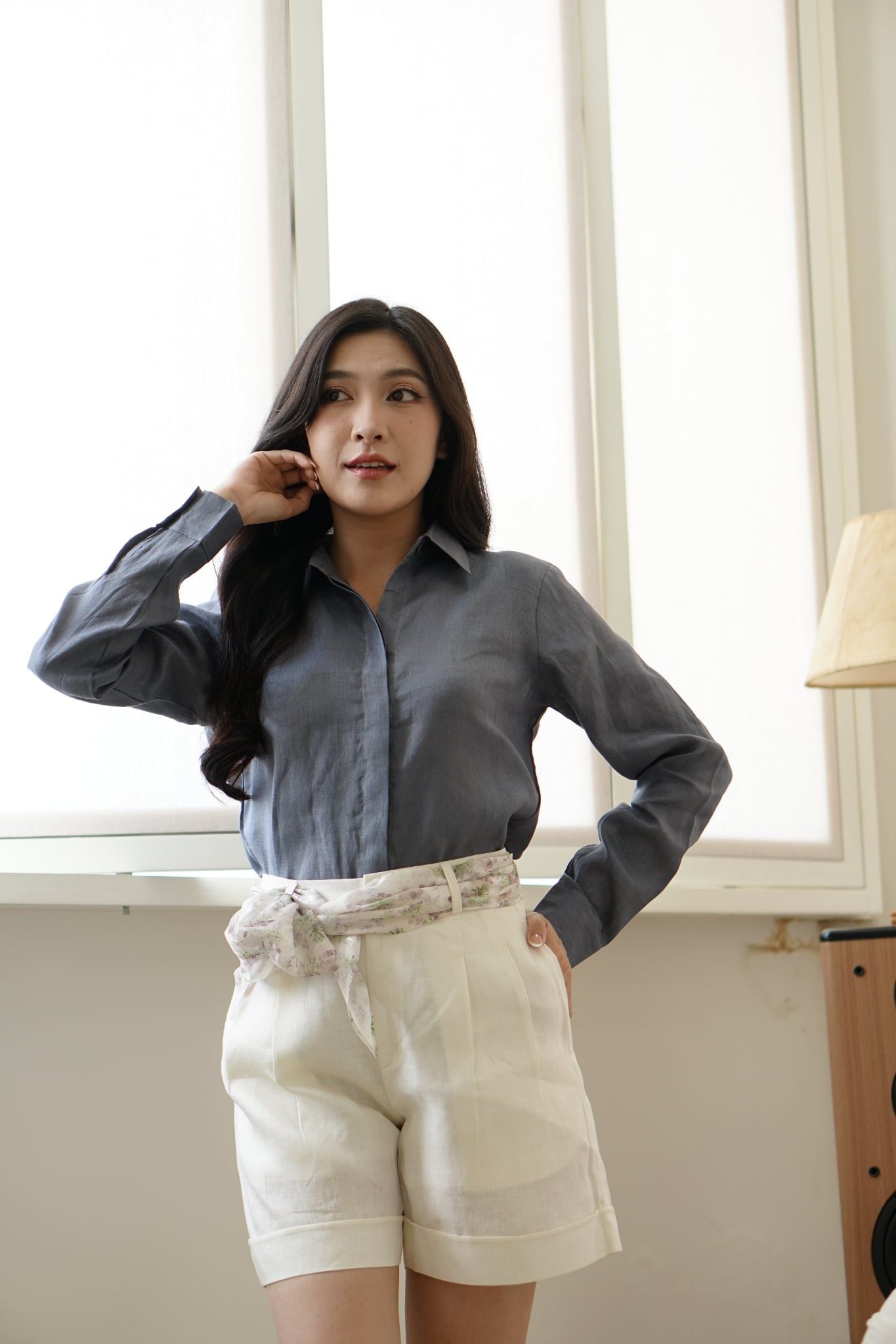 Áo Kiểu Linen Nữ Xanh Tím