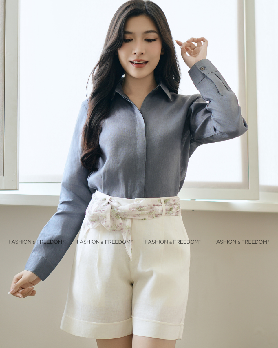 Áo Kiểu Linen Nữ Xanh Tím