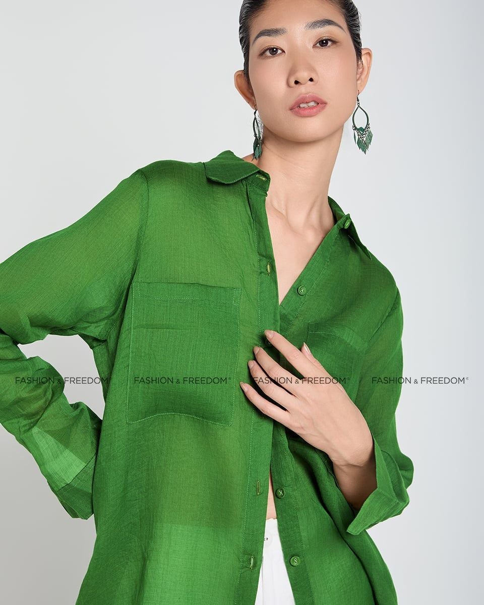 Áo Sơ Mi Linen Nữ Xanh Lá