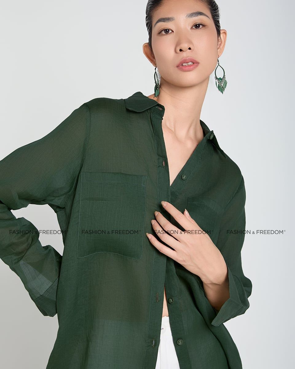Áo Sơ Mi Linen Nữ Xanh Nhớt