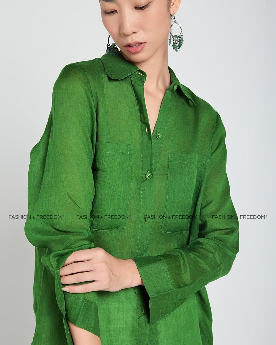 Áo Sơ Mi Linen Nữ Xanh Lá