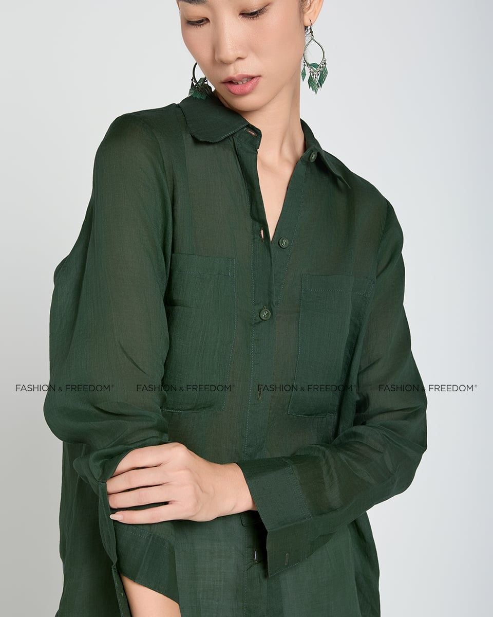 Áo Sơ Mi Linen Nữ Xanh Nhớt