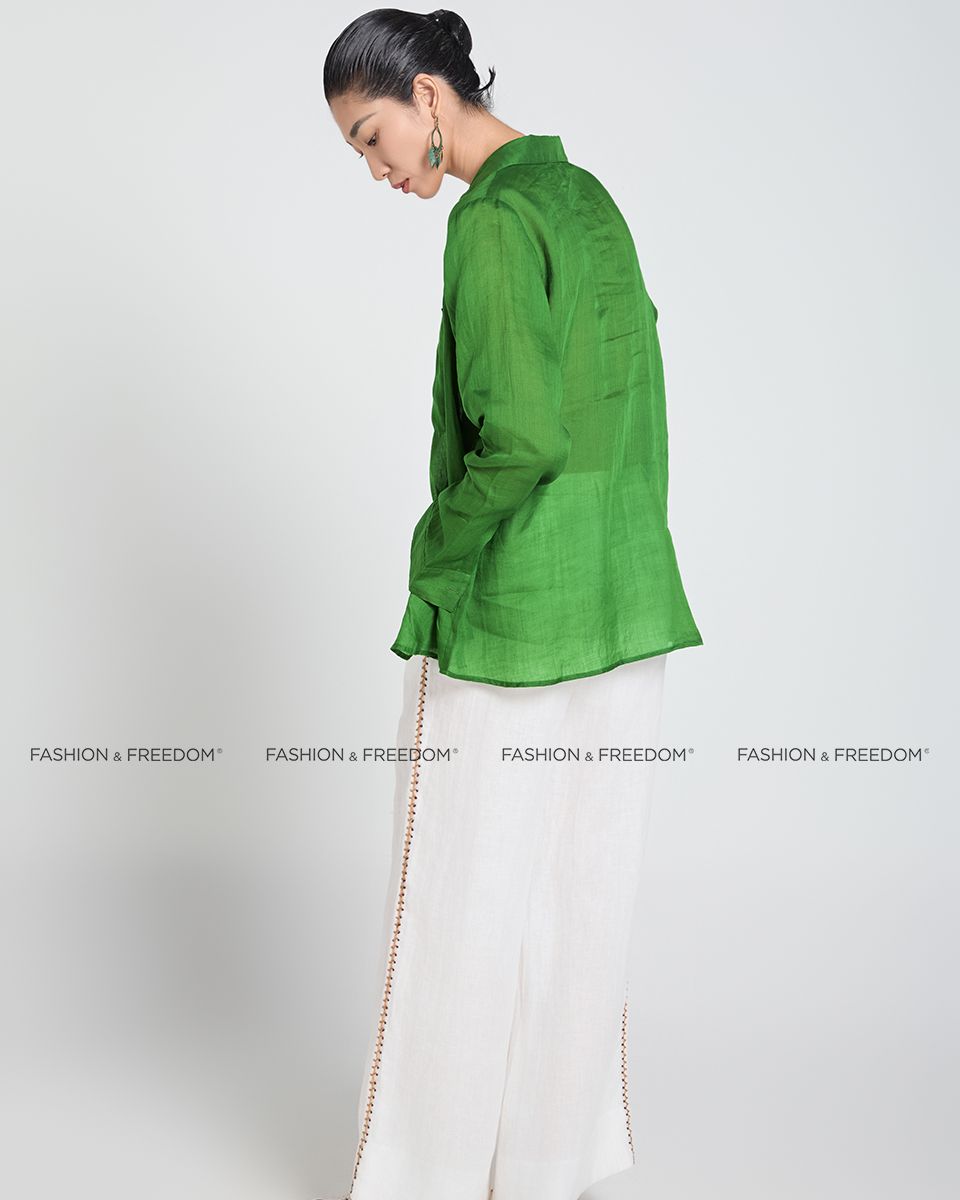 Áo Sơ Mi Linen Nữ Xanh Lá
