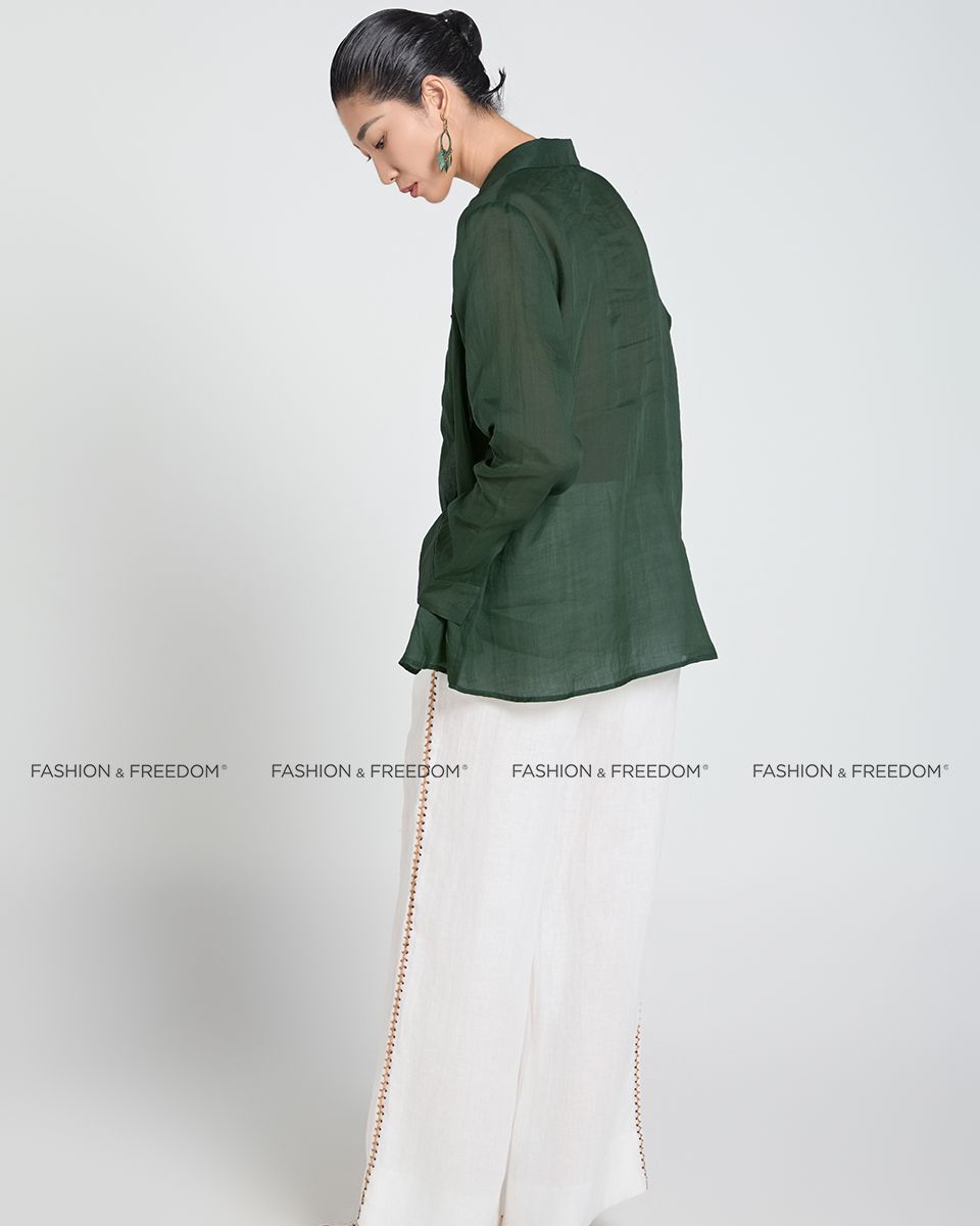 Áo Sơ Mi Linen Nữ Xanh Nhớt