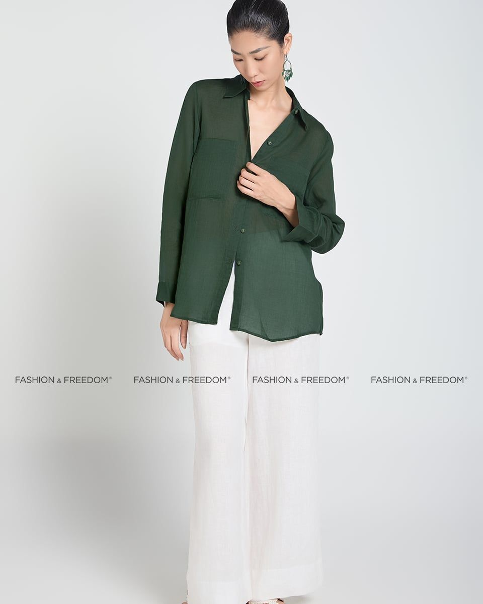 Áo Sơ Mi Linen Nữ Xanh Nhớt