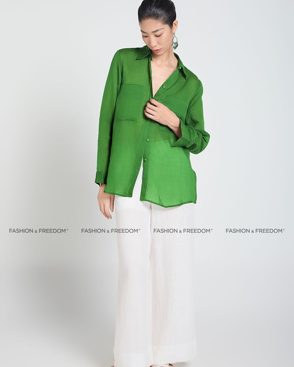 Áo Sơ Mi Linen Nữ Xanh Lá