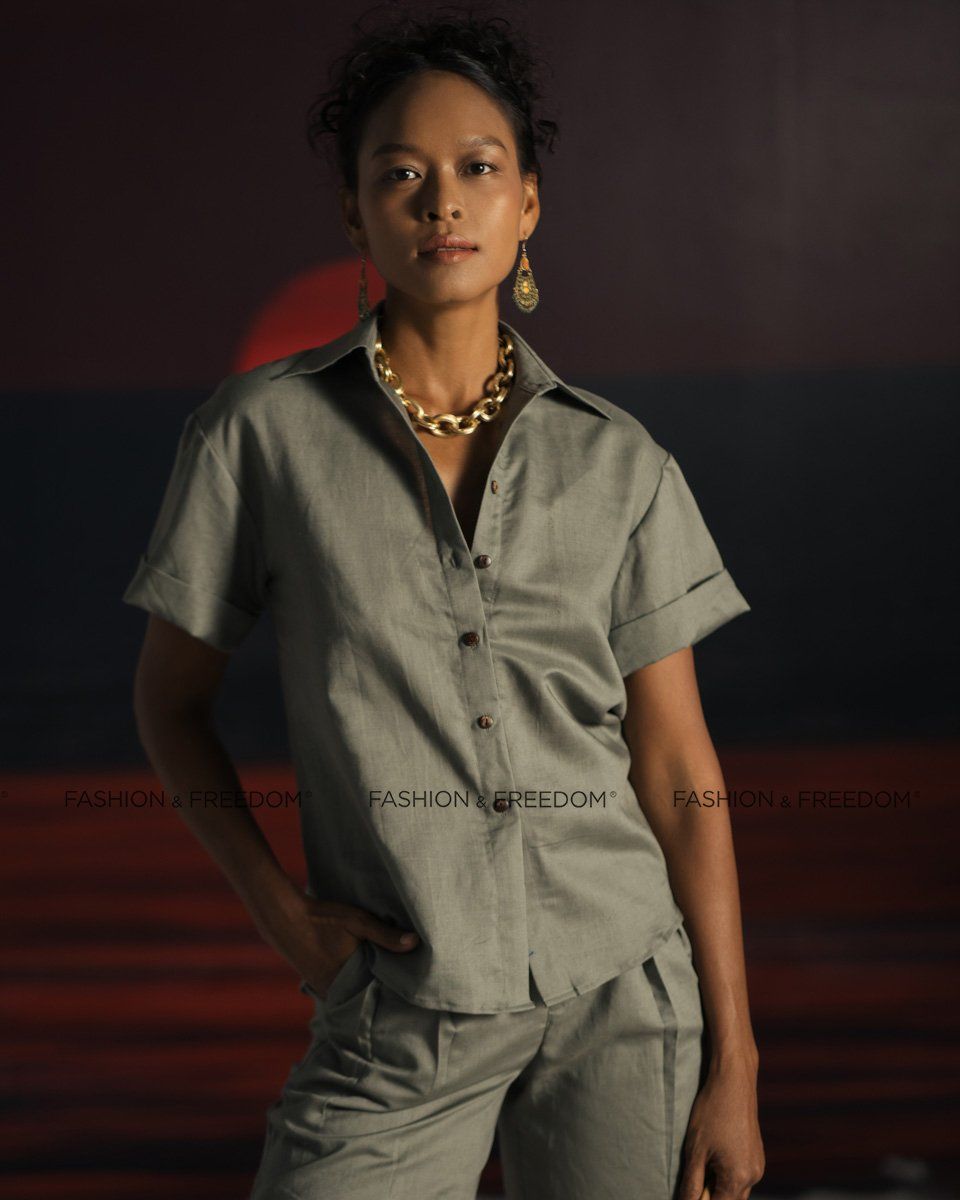 Áo Sơ Mi Linen Xanh Rêu Summer Get Away