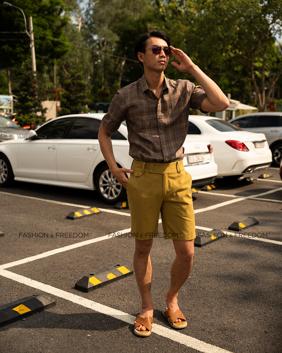 Quần Short Nam Linen Vàng