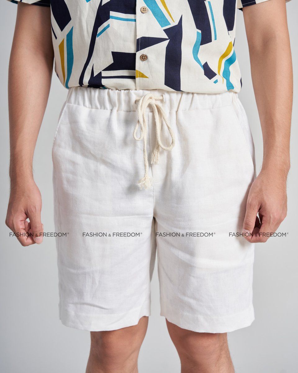Quần Short Linen Nam Trắng Holidays Vibes