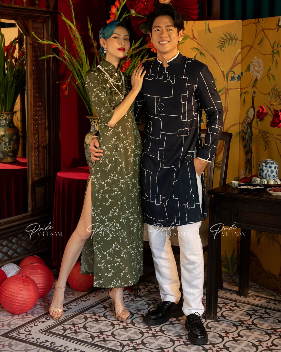 Áo Dài Nam Linen Xanh