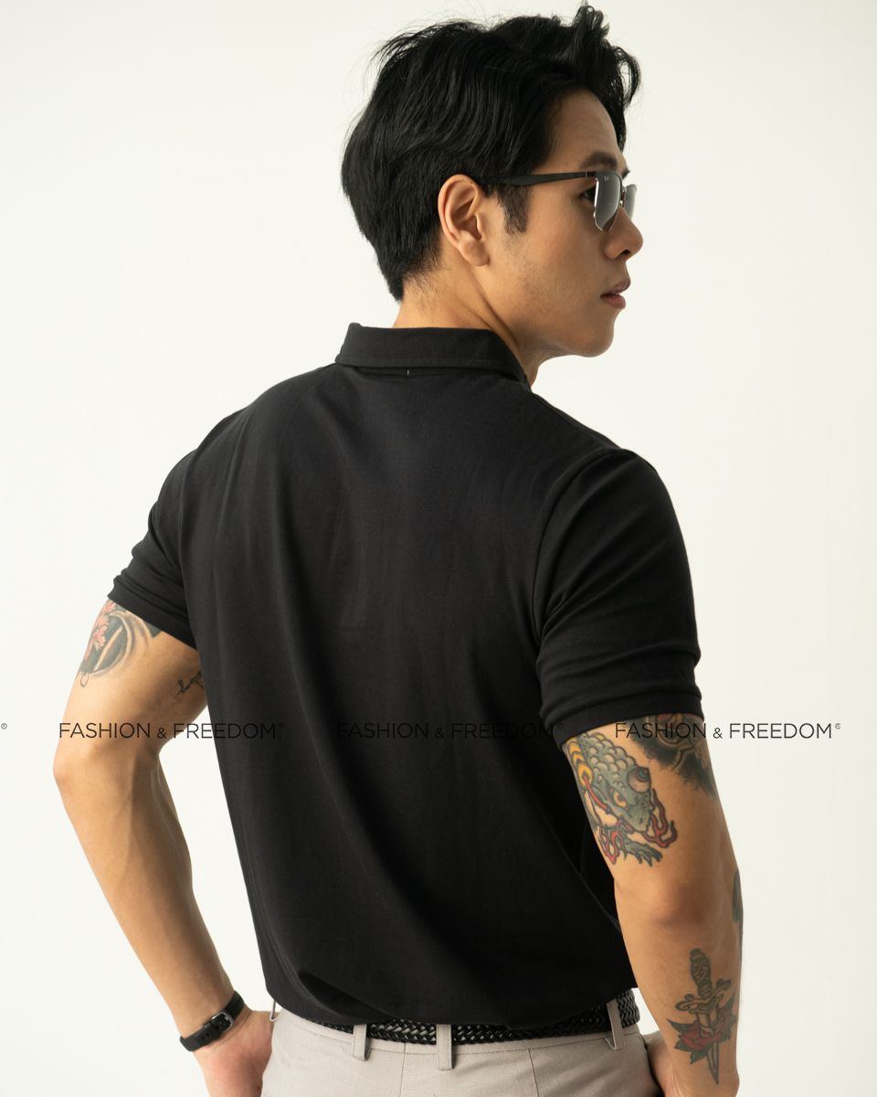 Áo Thun Nam Cotton Có Cổ Đen