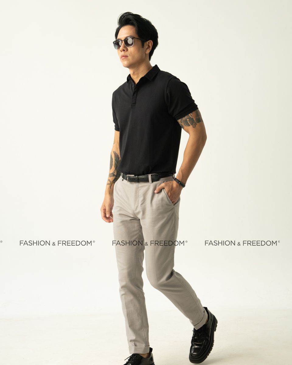 Áo Thun Nam Cotton Có Cổ Đen