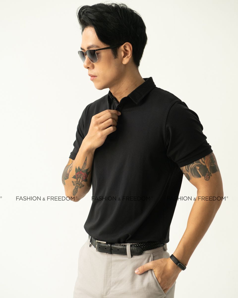 Áo Thun Nam Cotton Có Cổ Đen