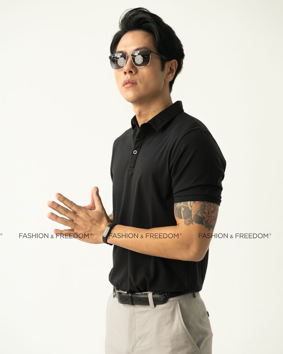 Áo Thun Nam Cotton Có Cổ Đen