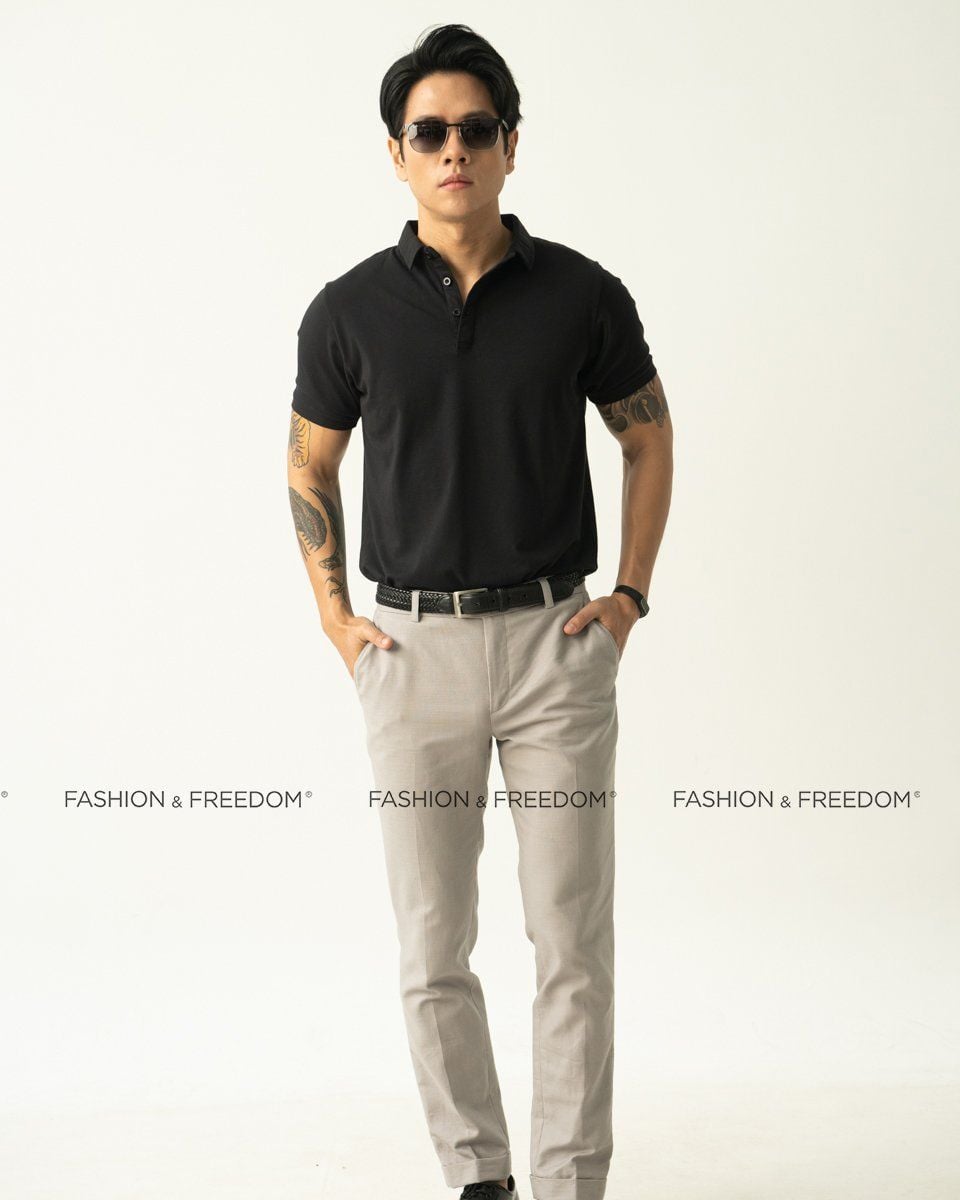 Áo Thun Nam Cotton Có Cổ Đen