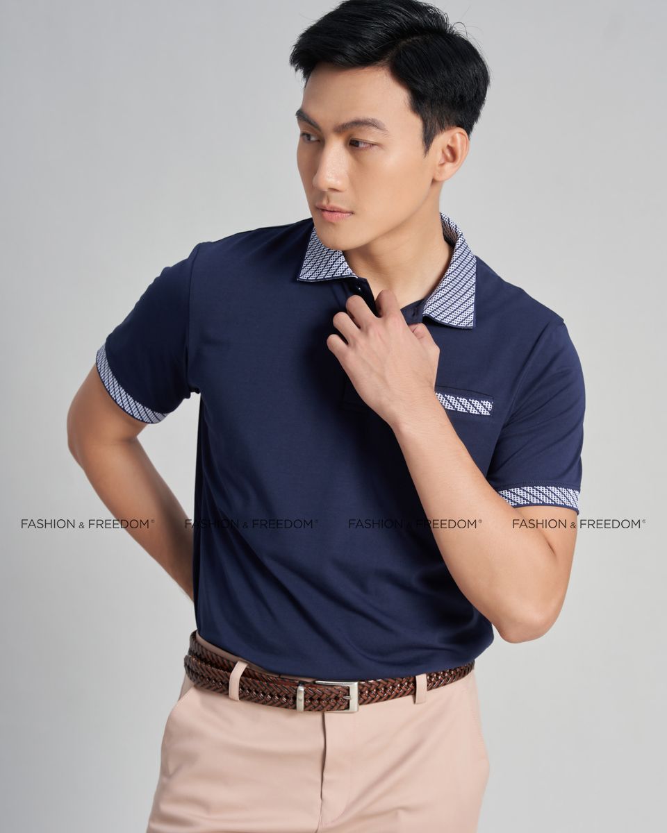 Áo Thun Nam Cotton Xanh Có Cổ Holidays Vibes