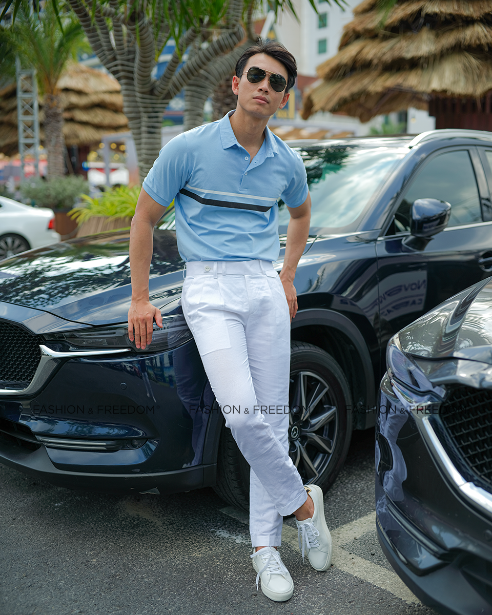 Áo Thun Nam Cotton Xanh Sọc Trắng New Spirit